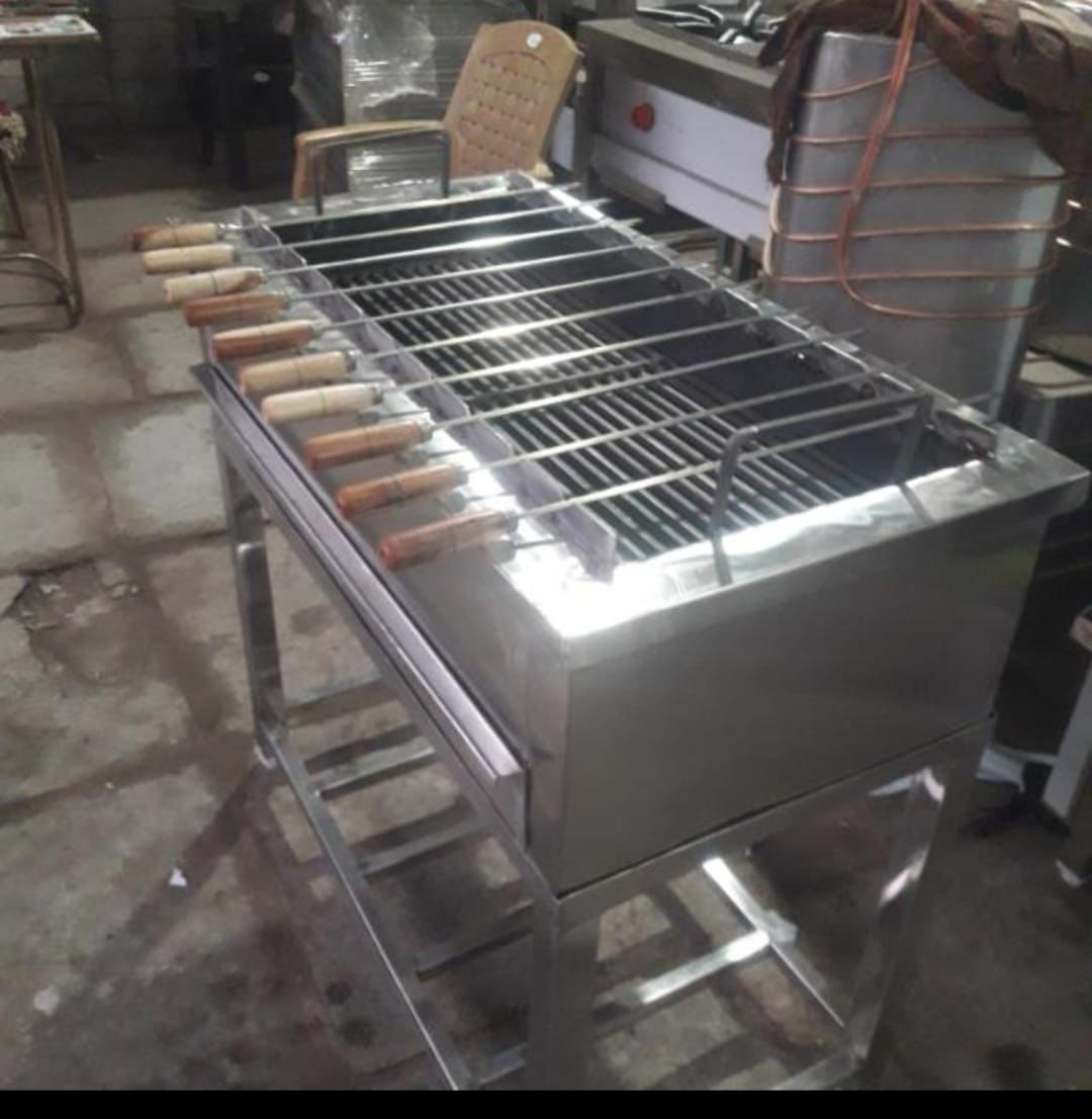 Barbeque Stove — stainless steel skewer grill with under-shelf