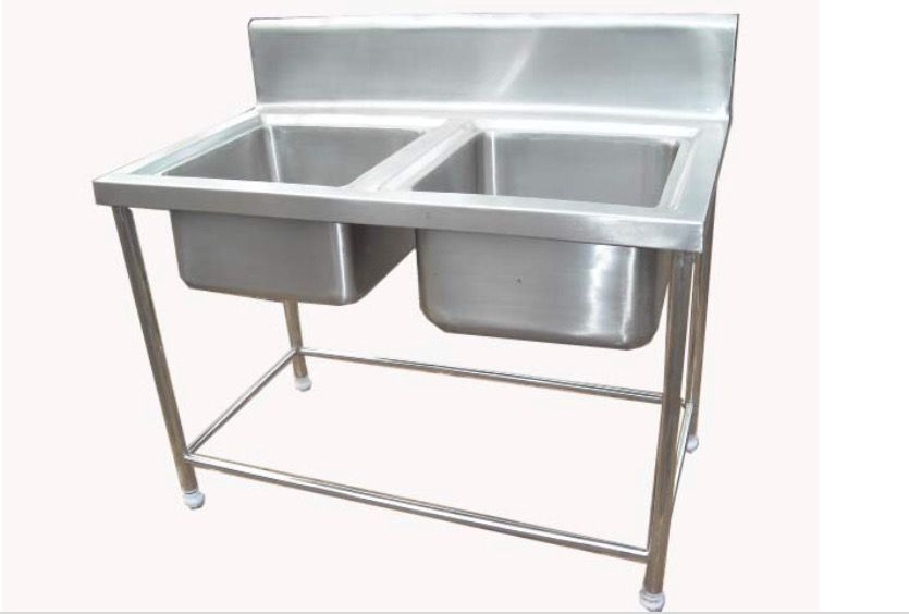 Two Sink Unit — stainless steel double bowl commercial wash sink