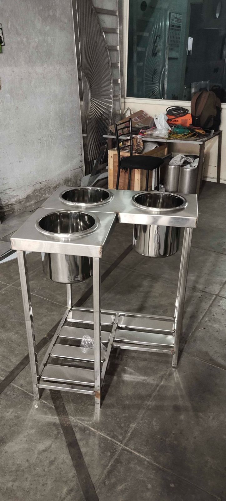 Dosa Side Table — stainless steel chutney/sambar container stand